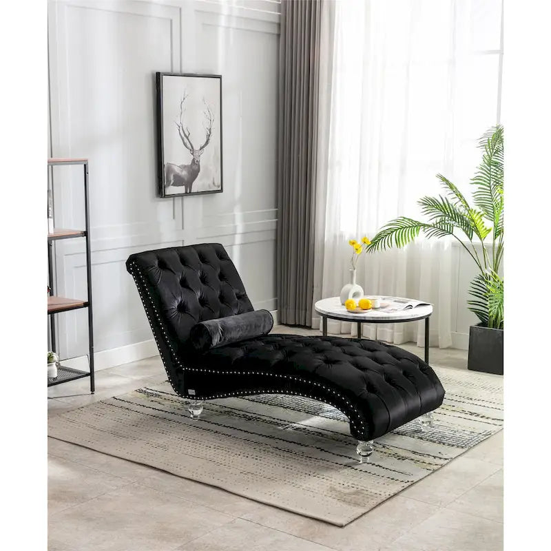 Divano-Chaise Lounge Contemporaneo in Velluto con Gambe in Acrilico e Cuscino Lombare