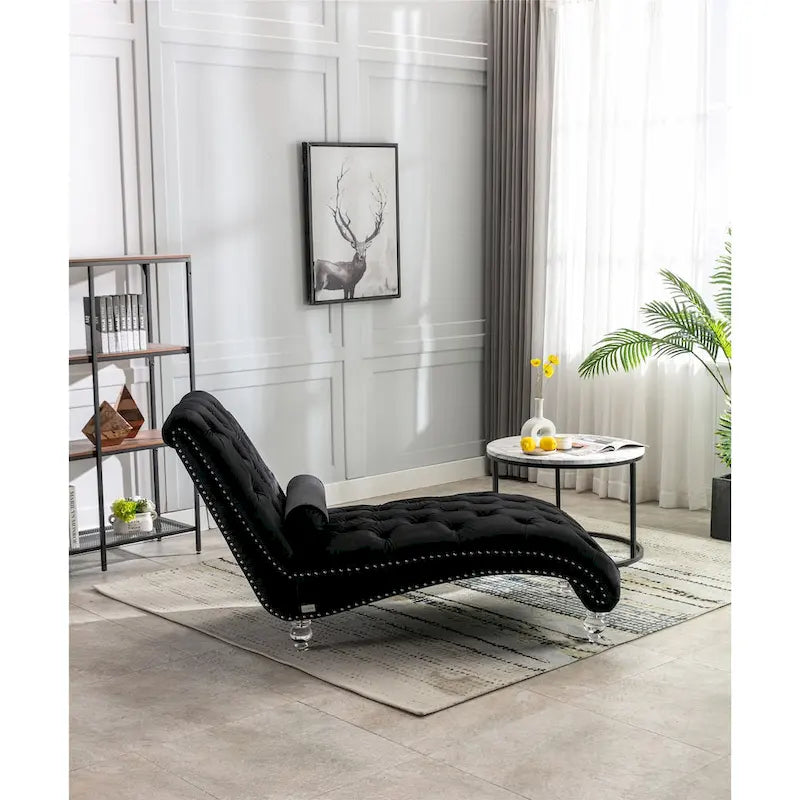 Divano-Chaise Lounge Contemporaneo in Velluto con Gambe in Acrilico e Cuscino Lombare
