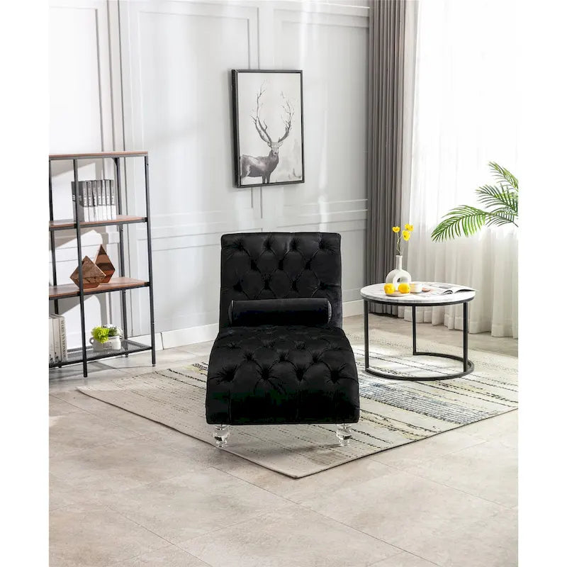 Divano-Chaise Lounge Contemporaneo in Velluto con Gambe in Acrilico e Cuscino Lombare