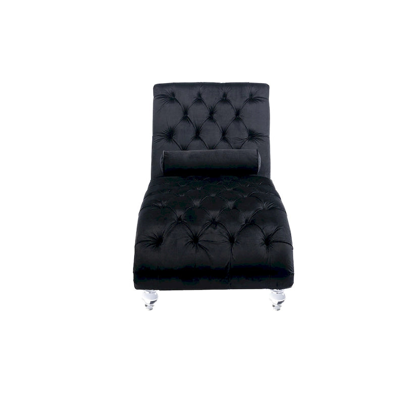 Divano-Chaise Lounge Contemporaneo in Velluto con Gambe in Acrilico e Cuscino Lombare