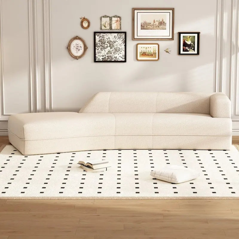 Chaise Longue Curva Moderna da Interni in Bouclé Divano per Soggiorno, Beige