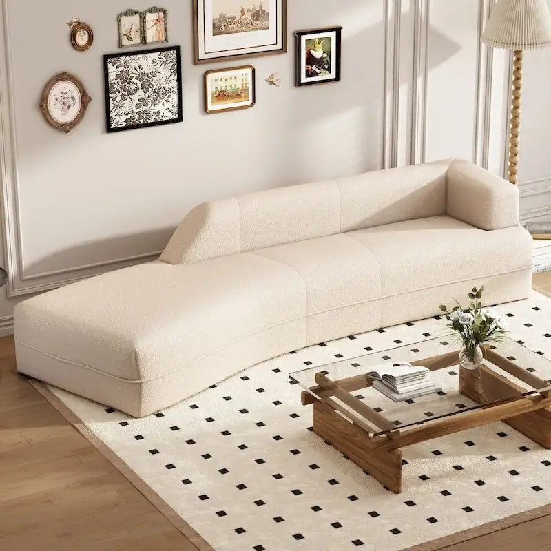 Chaise Longue Curva Moderna da Interni in Bouclé Divano per Soggiorno, Beige