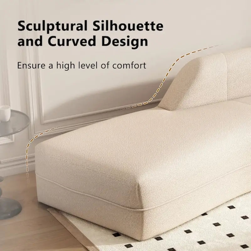 Chaise Longue Curva Moderna da Interni in Bouclé Divano per Soggiorno, Beige