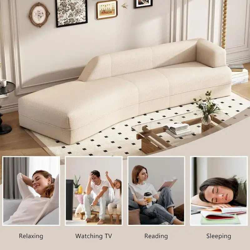 Chaise Longue Curva Moderna da Interni in Bouclé Divano per Soggiorno, Beige