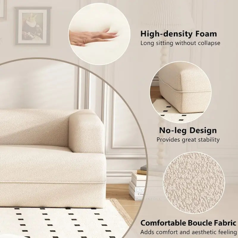 Chaise Longue Curva Moderna da Interni in Bouclé Divano per Soggiorno, Beige