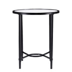 Tavolino Ovale – Base in Ferro Nero, Piano in Vetro Temperato Trasparente, 25L x 21P x 24.75A