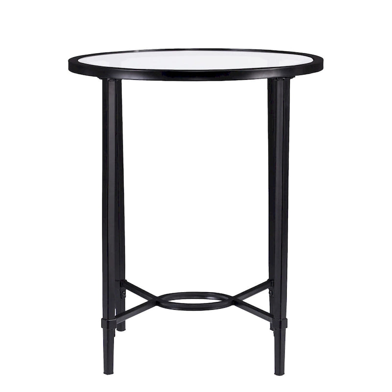 Tavolino Ovale – Base in Ferro Nero, Piano in Vetro Temperato Trasparente, 25L x 21P x 24.75A