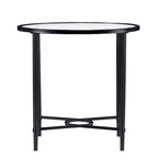 Tavolino Ovale – Base in Ferro Nero, Piano in Vetro Temperato Trasparente, 25L x 21P x 24.75A