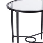 Tavolino Ovale – Base in Ferro Nero, Piano in Vetro Temperato Trasparente, 25L x 21P x 24.75A
