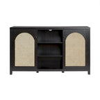 Credenza transizionale 58 a 2 ante con pannelli ad arco in rattan per soggiorno, camera da letto e ufficio