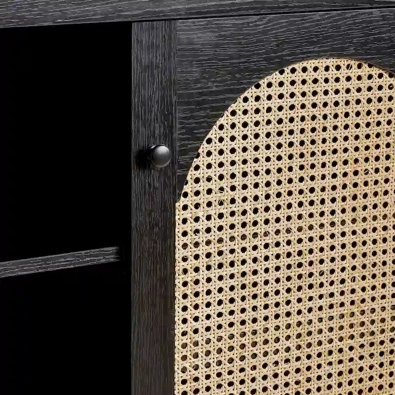 Credenza transizionale 58 a 2 ante con pannelli ad arco in rattan per soggiorno, camera da letto e ufficio