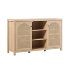 Credenza transizionale 58 a 2 ante con pannelli ad arco in rattan per soggiorno, camera da letto e ufficio