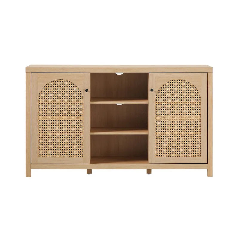 Credenza transizionale 58 a 2 ante con pannelli ad arco in rattan per soggiorno, camera da letto e ufficio
