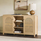 Credenza transizionale 58 a 2 ante con pannelli ad arco in rattan per soggiorno, camera da letto e ufficio