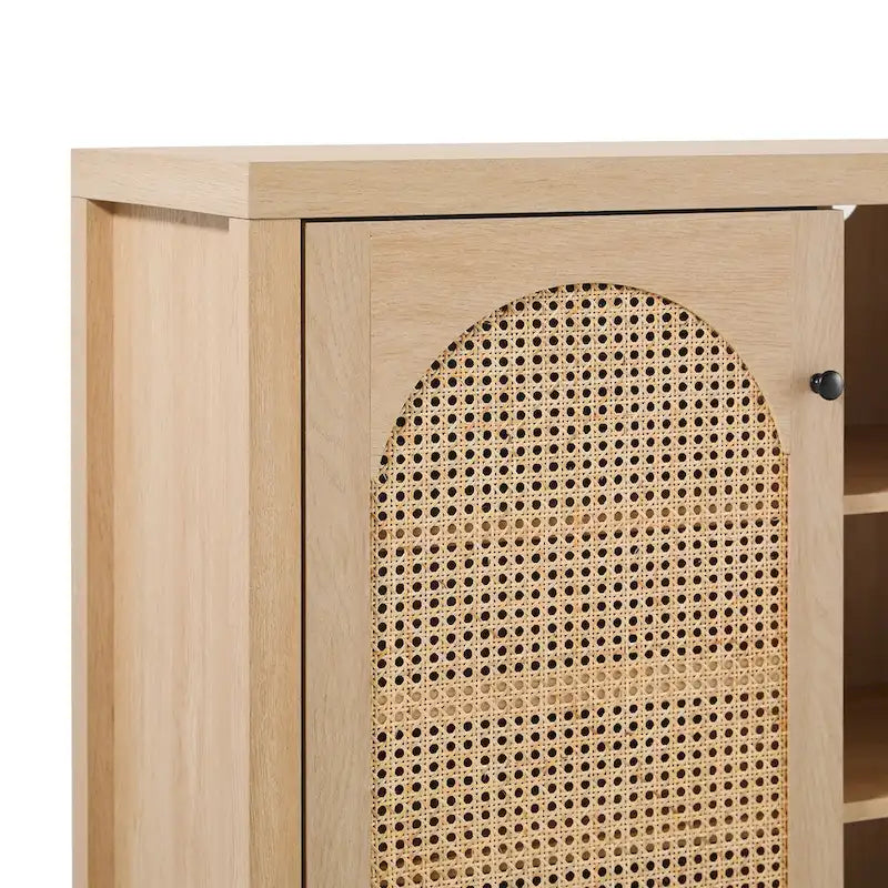 Credenza transizionale 58 a 2 ante con pannelli ad arco in rattan per soggiorno, camera da letto e ufficio