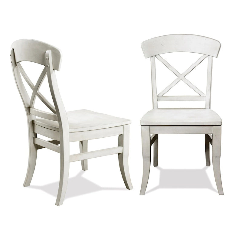 Sedia da pranzo in legno con schienale a croce, stile rustico cottage bianco fumo