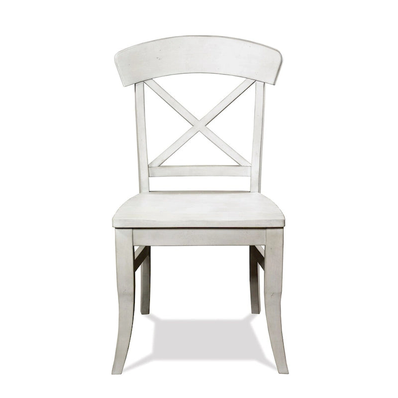 Sedia da pranzo in legno con schienale a croce, stile rustico cottage bianco fumo