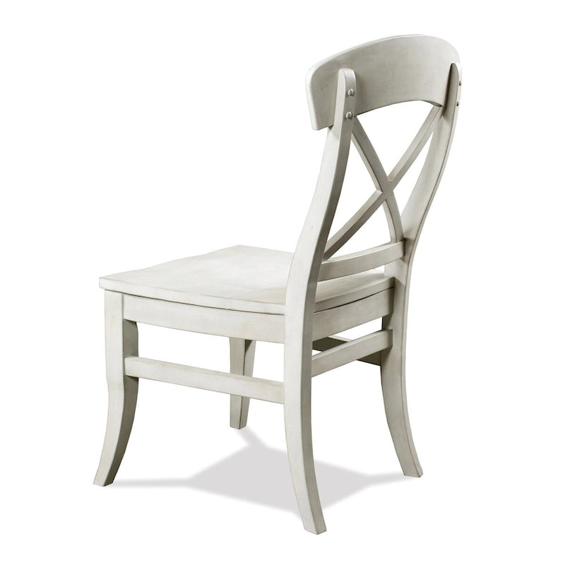 Sedia da pranzo in legno con schienale a croce, stile rustico cottage bianco fumo