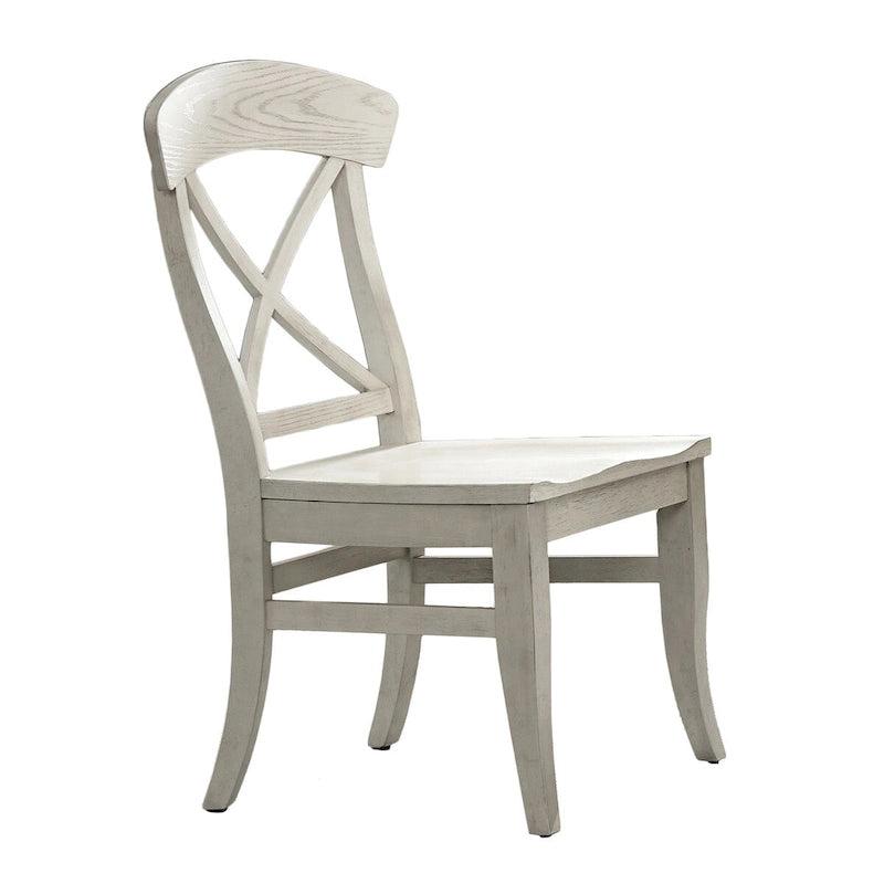 Sedia da pranzo in legno con schienale a croce, stile rustico cottage bianco fumo