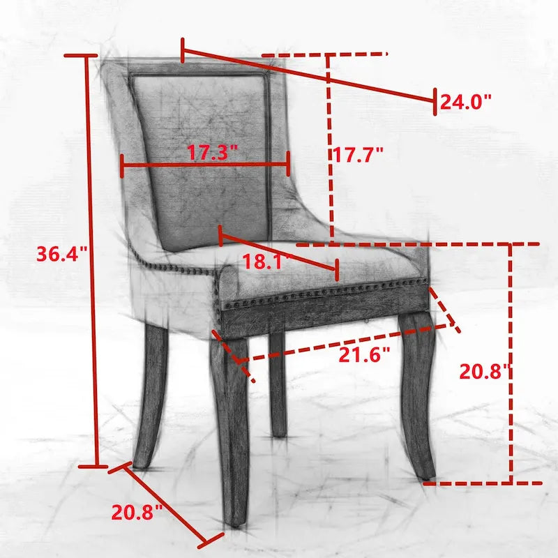 Sedia da pranzo imbottita con borchie e gambe in legno massello