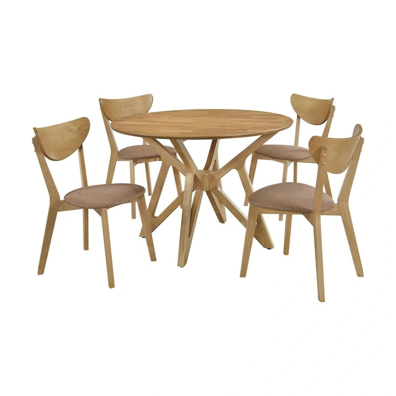 Set da pranzo Carson in legno massello di noce chiaro, 5 pezzi