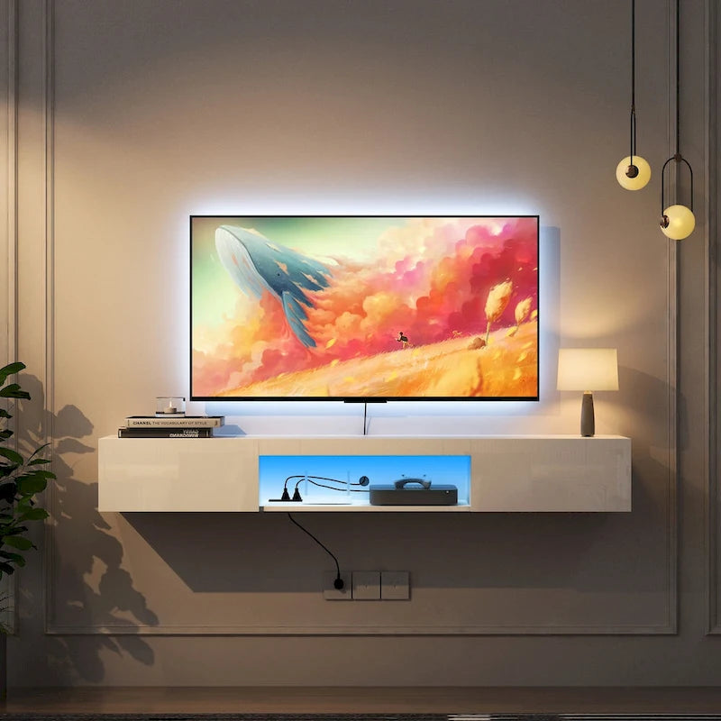 Mobile TV galleggiante a parete con illuminazione LED a 16 colori
