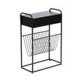 Tavolino Laterale Stretto – 48x23x66 cm, Struttura in Metallo Nero, Tavolino d'Appoggio Accent Minimalista