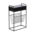 Tavolino Laterale Stretto – 48x23x66 cm, Struttura in Metallo Nero, Tavolino d'Appoggio Accent Minimalista
