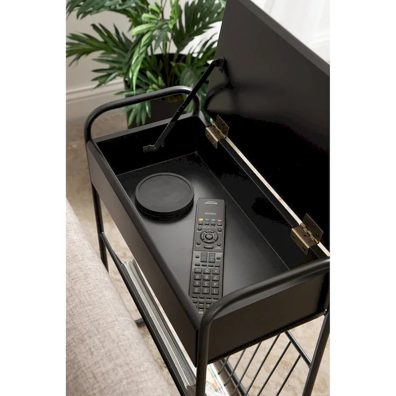 Tavolino Laterale Stretto – 48x23x66 cm, Struttura in Metallo Nero, Tavolino d'Appoggio Accent Minimalista
