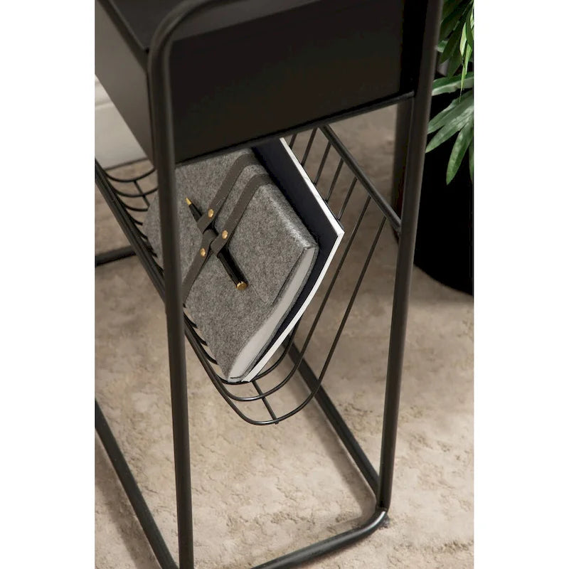 Tavolino Laterale Stretto – 48x23x66 cm, Struttura in Metallo Nero, Tavolino d'Appoggio Accent Minimalista