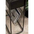 Tavolino Laterale Stretto – 48x23x66 cm, Struttura in Metallo Nero, Tavolino d'Appoggio Accent Minimalista