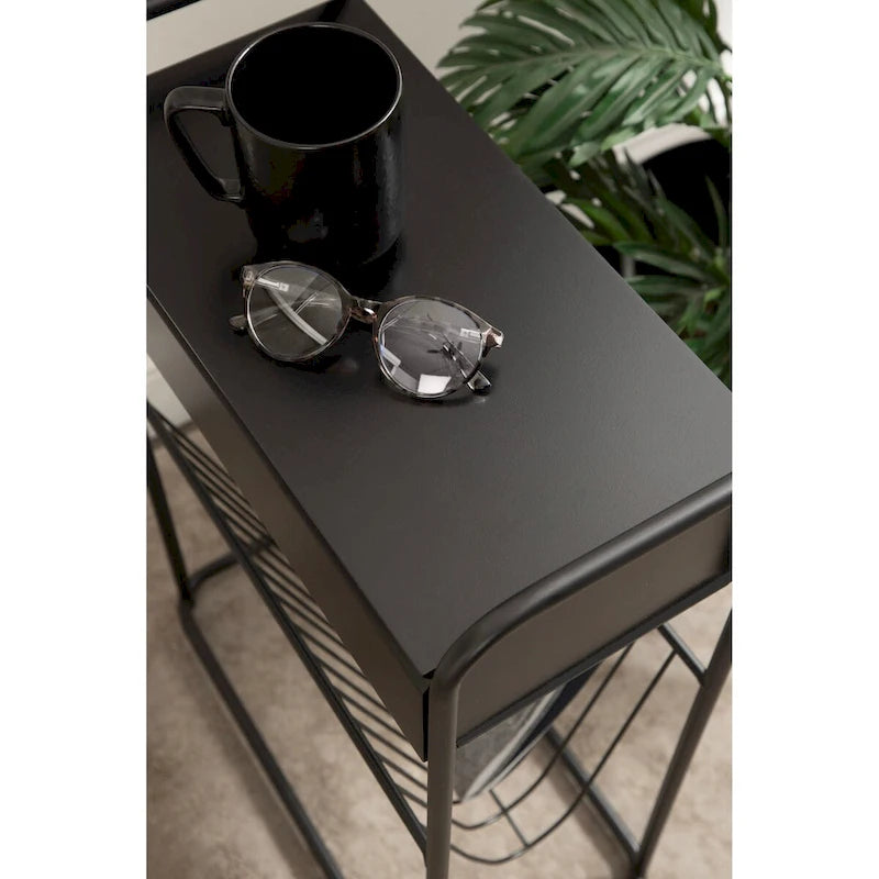 Tavolino Laterale Stretto – 48x23x66 cm, Struttura in Metallo Nero, Tavolino d'Appoggio Accent Minimalista