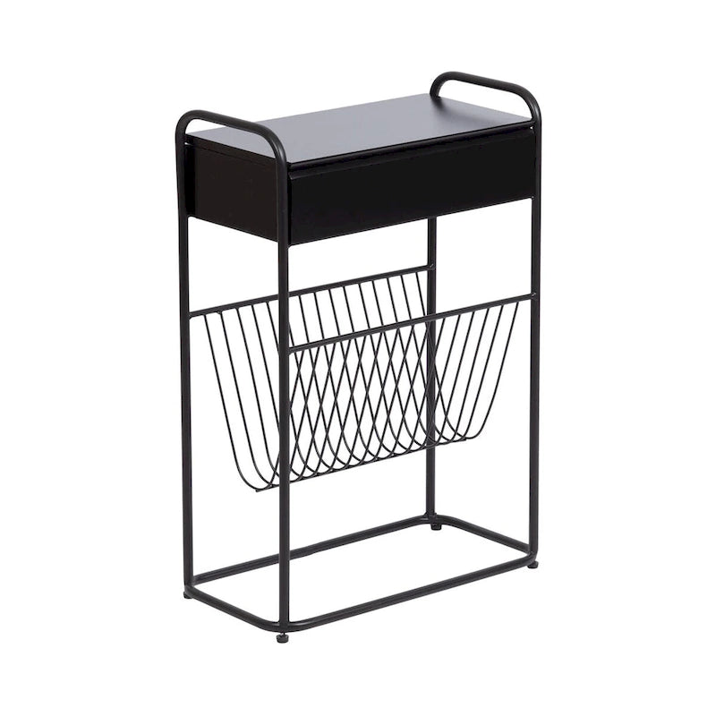 Tavolino Laterale Stretto – 48x23x66 cm, Struttura in Metallo Nero, Tavolino d'Appoggio Accent Minimalista
