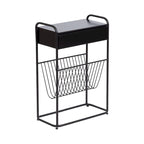 Tavolino Laterale Stretto – 48x23x66 cm, Struttura in Metallo Nero, Tavolino d'Appoggio Accent Minimalista