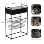 Tavolino Laterale Stretto – 48x23x66 cm, Struttura in Metallo Nero, Tavolino d'Appoggio Accent Minimalista