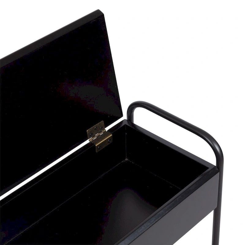 Tavolino Laterale Stretto – 48x23x66 cm, Struttura in Metallo Nero, Tavolino d'Appoggio Accent Minimalista