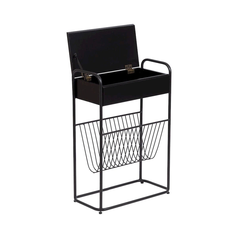 Tavolino Laterale Stretto – 48x23x66 cm, Struttura in Metallo Nero, Tavolino d'Appoggio Accent Minimalista