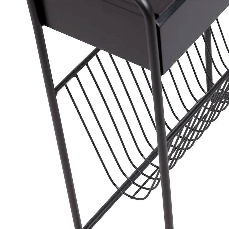 Tavolino Laterale Stretto – 48x23x66 cm, Struttura in Metallo Nero, Tavolino d'Appoggio Accent Minimalista