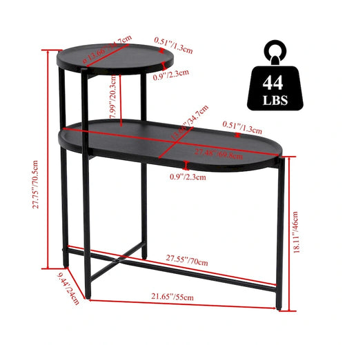 Tavolino rotondo moderno a 2 ripiani con scaffale in legno