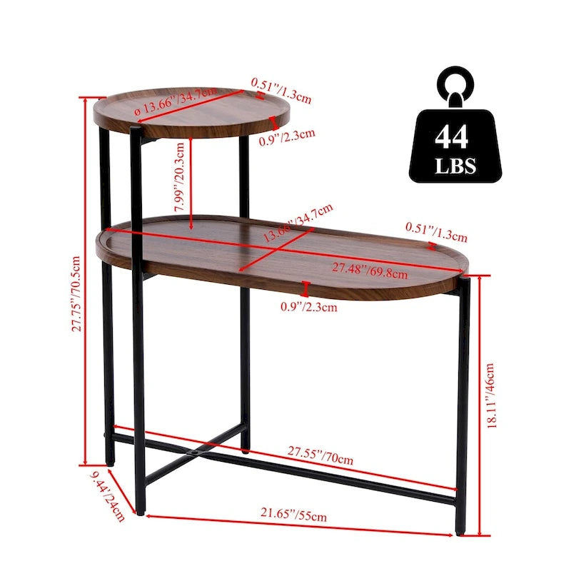 Tavolino rotondo moderno a 2 ripiani con scaffale in legno
