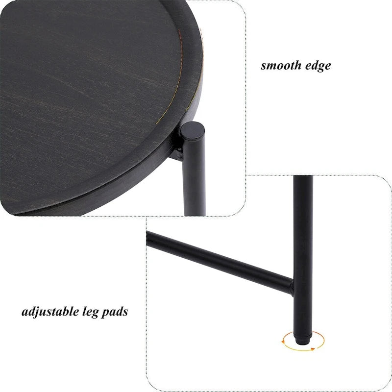 Tavolino rotondo moderno a 2 ripiani con scaffale in legno