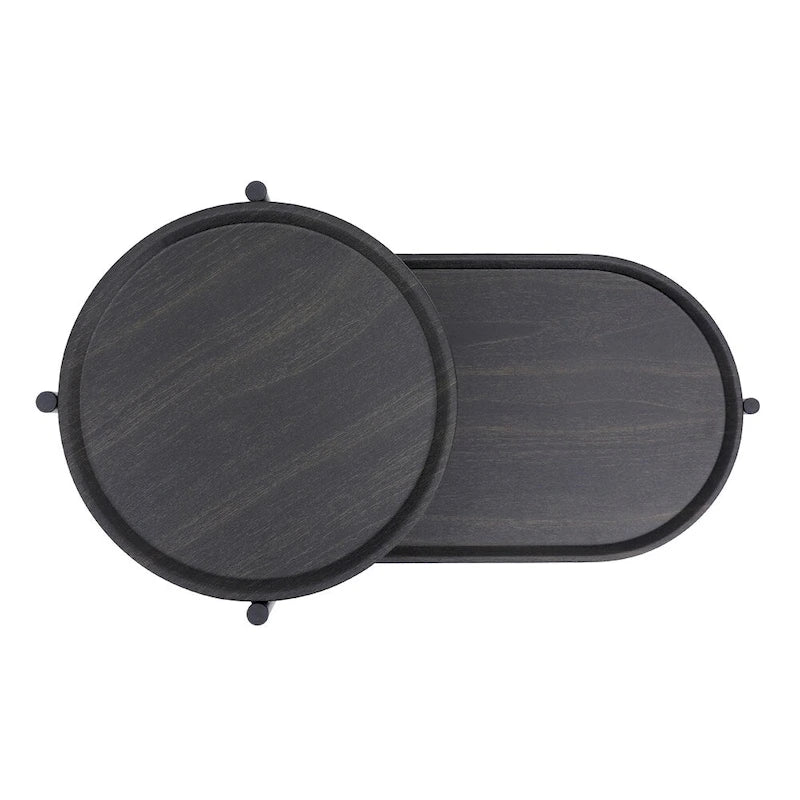 Tavolino rotondo moderno a 2 ripiani con scaffale in legno