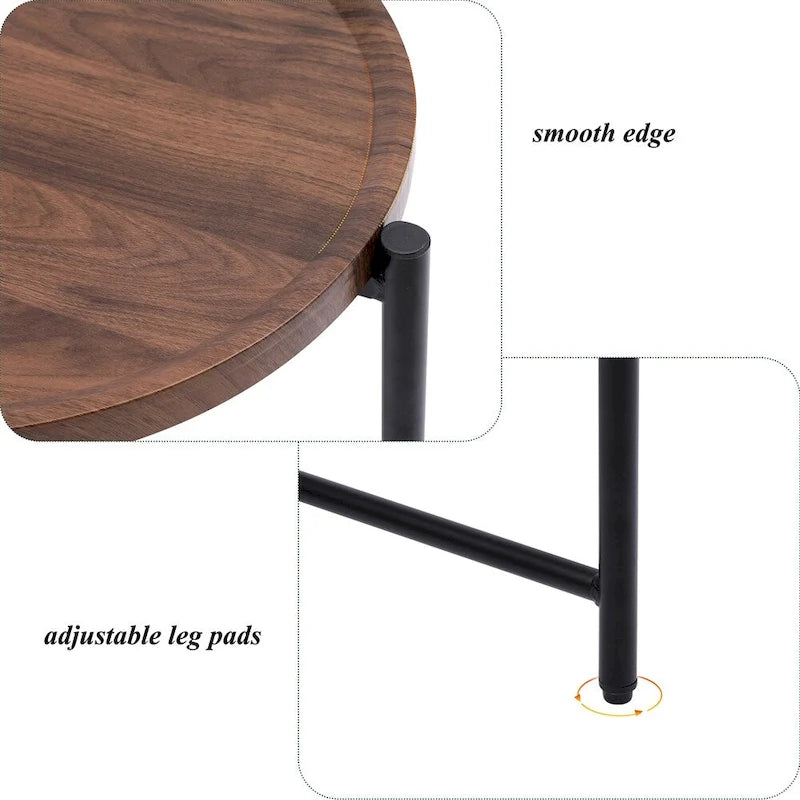 Tavolino rotondo moderno a 2 ripiani con scaffale in legno