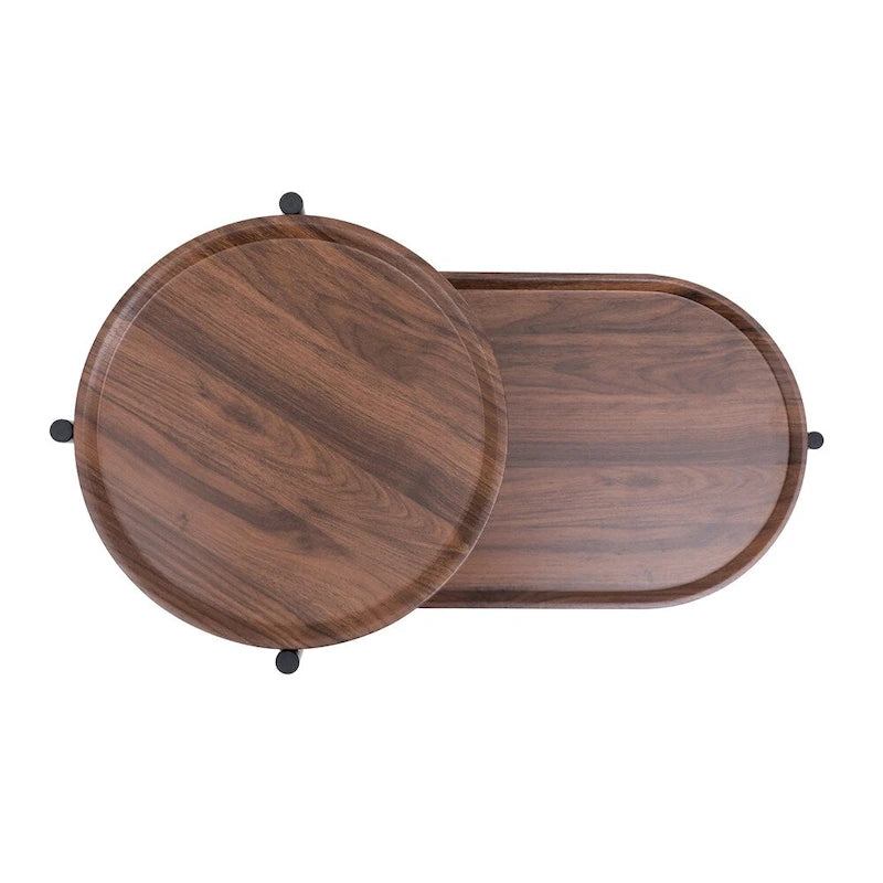 Tavolino rotondo moderno a 2 ripiani con scaffale in legno