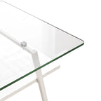 Tavolino Rettangolare,Piano in Vetro Temperato con Gambe in Metallo Bianco,Tavolino Moderno per Soggiorno,Vetro Trasparente