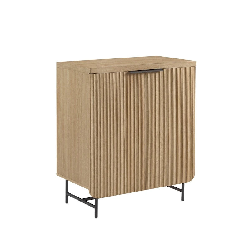 Consolle contenitore moderna in stile scandinavo con ante a lamelle per soggiorno, camera da letto e ufficio - Rovere Coastal