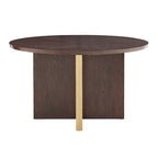 Tavolo da pranzo rotondo da 54 pollici – Hevea color espresso, design con intarsio a X, barre in metallo dorato