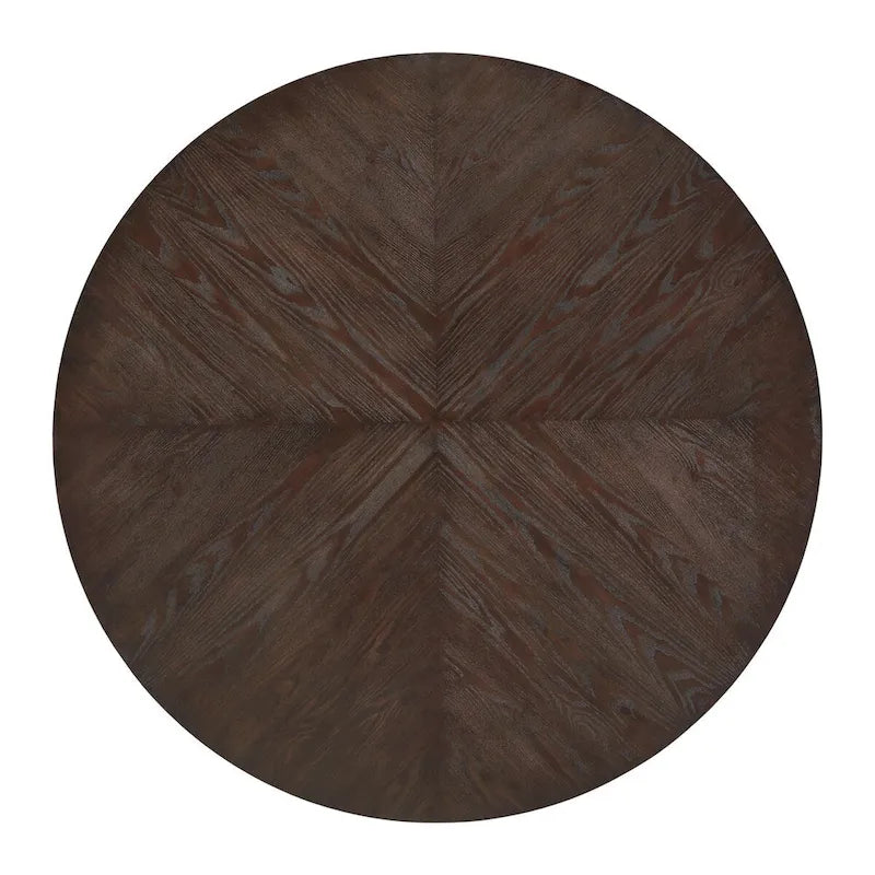 Tavolo da pranzo rotondo da 54 pollici – Hevea color espresso, design con intarsio a X, barre in metallo dorato