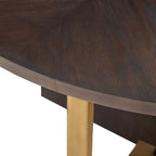 Tavolo da pranzo rotondo da 54 pollici – Hevea color espresso, design con intarsio a X, barre in metallo dorato