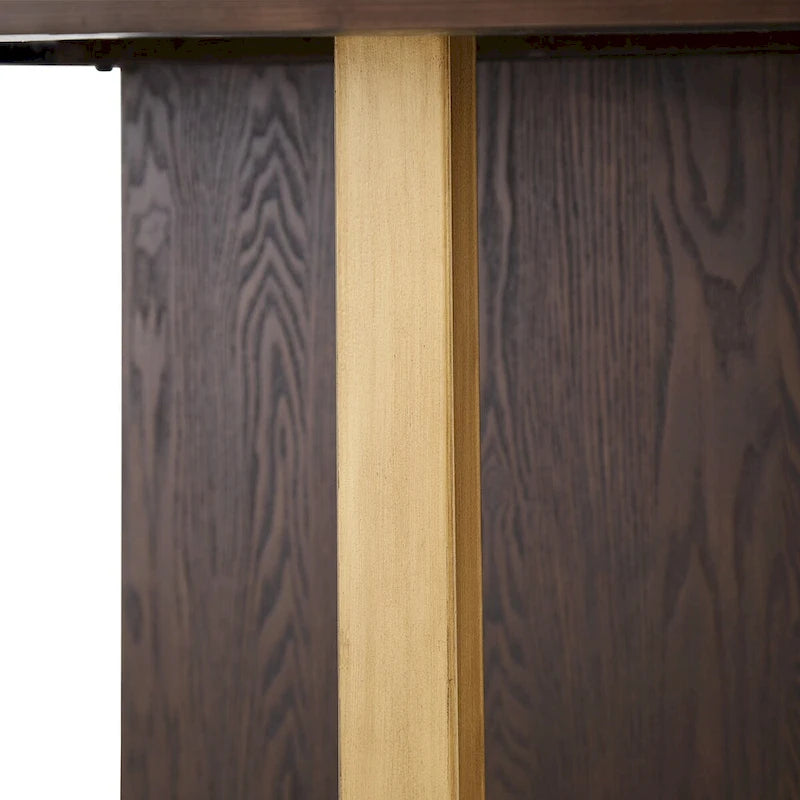 Tavolo da pranzo rotondo da 54 pollici – Hevea color espresso, design con intarsio a X, barre in metallo dorato